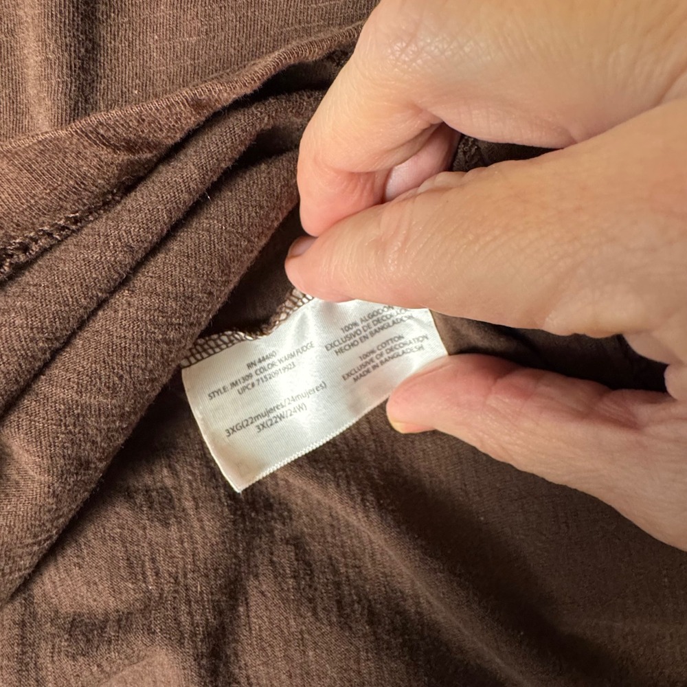 Just My Size JMS Brown Lace Yoke Button Front Top 3X 3/4 Roll Tab Sleeve JM1309 - Picture 4 of 5